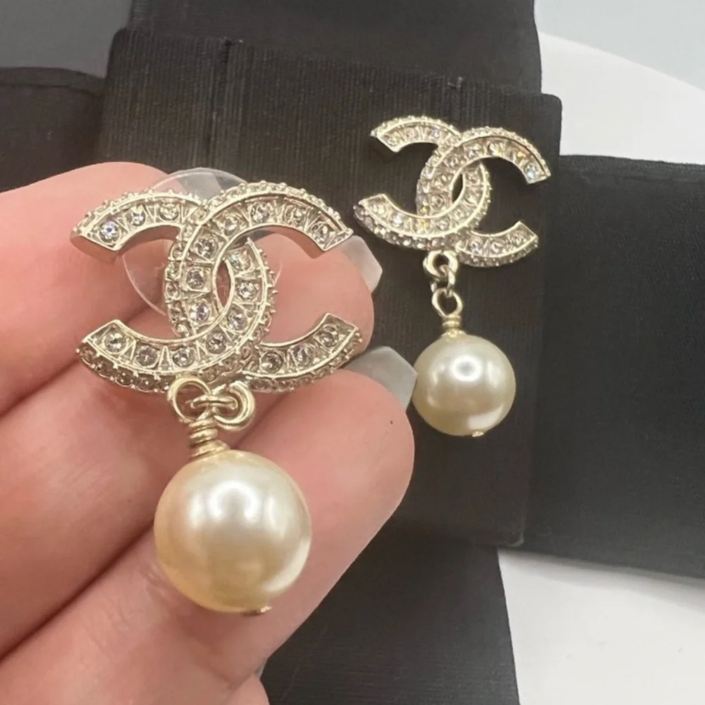 Authentic Chanel Crystal CC Drop Earrings
